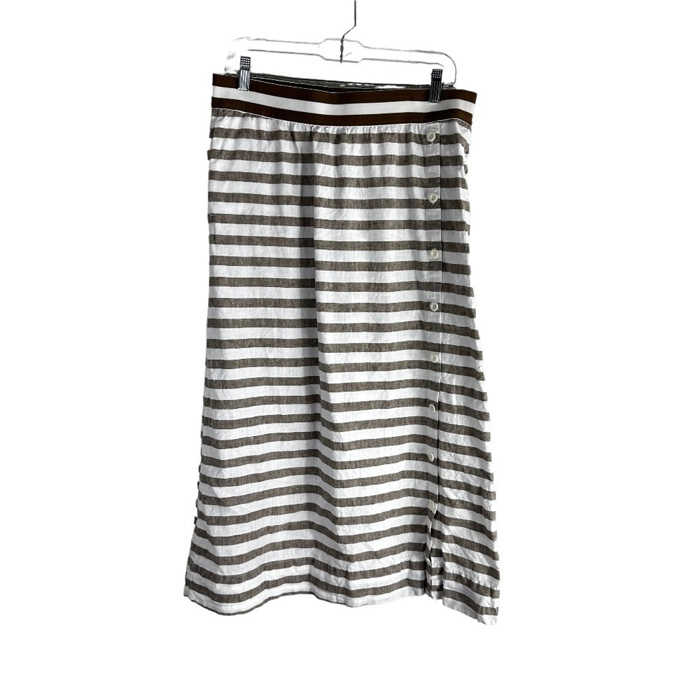 J. Jill Love Linen Blue 100% Linen Striped Nautical Maxi Skirt SZ M